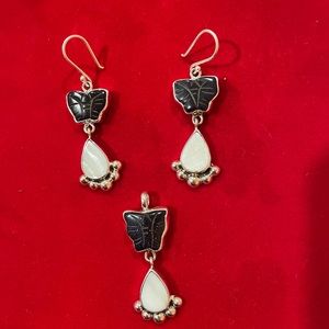 Silver butterfly earrings and pendant